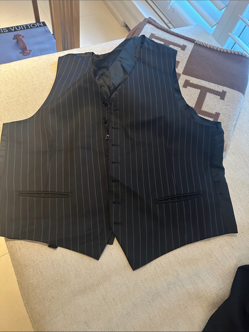 Men's Black Pinstripe Dress Vest